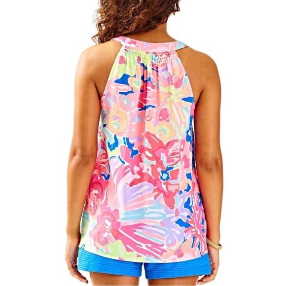 Lily Pulitzer Bailey Multi Playa Hermosa Vibrant Floral Silk Top Size Small - Picture 3 of 8